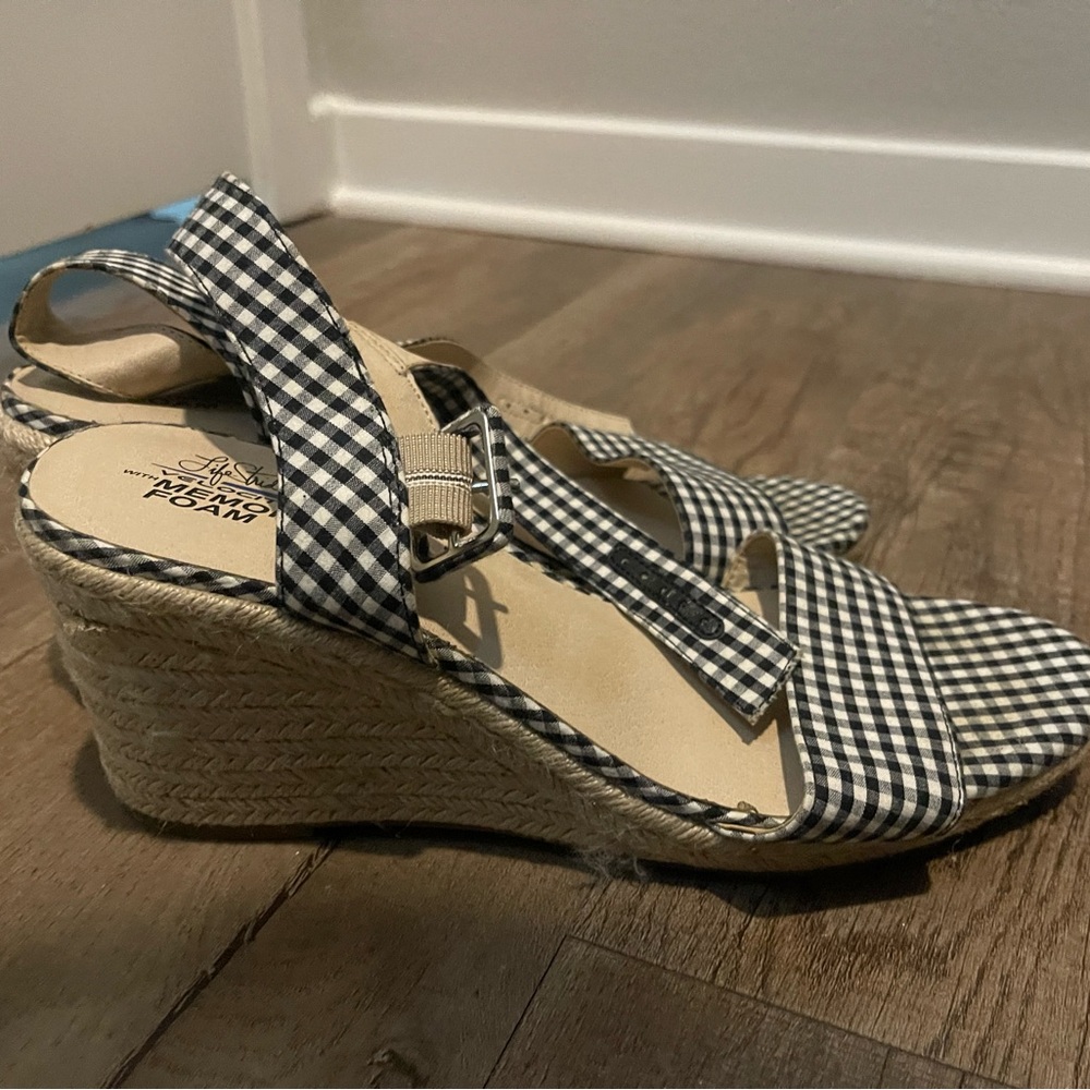 ANTONIO MELANI Black and White Wedge Sandals